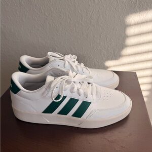 Adidas Men’s Breaknet 3.0 White Sneakers with Green Stripes